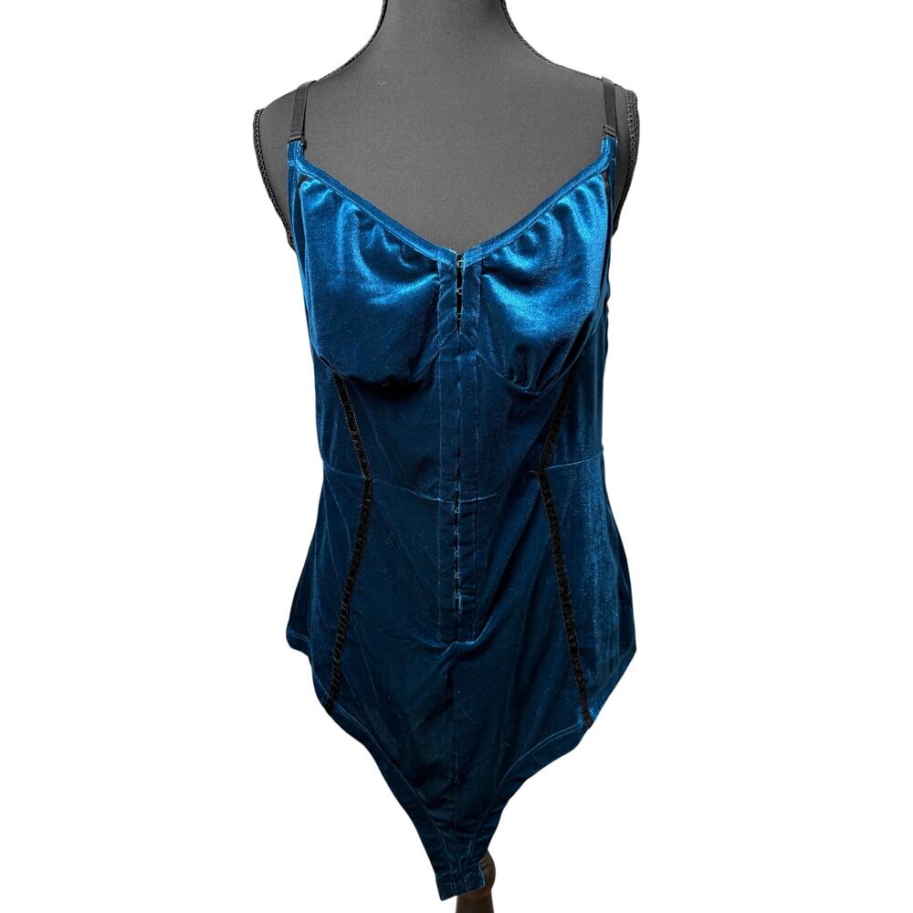 Cider Velvet Corset Bodysuit Jewel Tone Teal Blue XL Clasp Front Regency Lux - Picture 2 of 9
